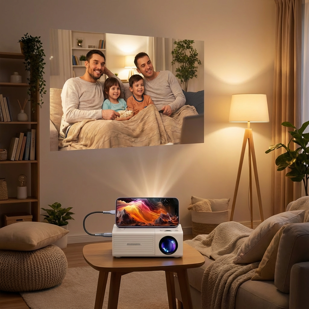Kompakt Mini‑Projektor med 3000 Lumen for Klar Billedkvalitet Inde og Ude