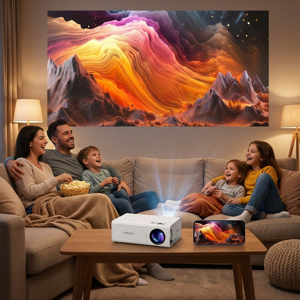 Kompakt Mini‑Projektor med 3000 Lumen for Klar Billedkvalitet Inde og Ude