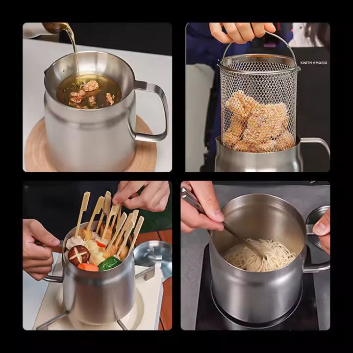 Multifunktionel Frituregryde i Rustfrit Stål med Oliefilter