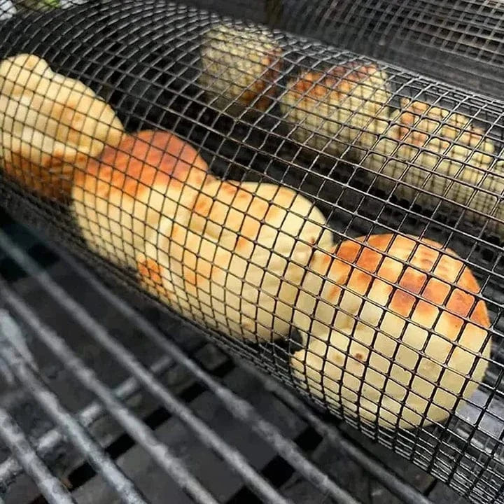 Rullende Grillkurv I Rustfrit Stål Til Jævn Og Sprød Udendørs Grillning
