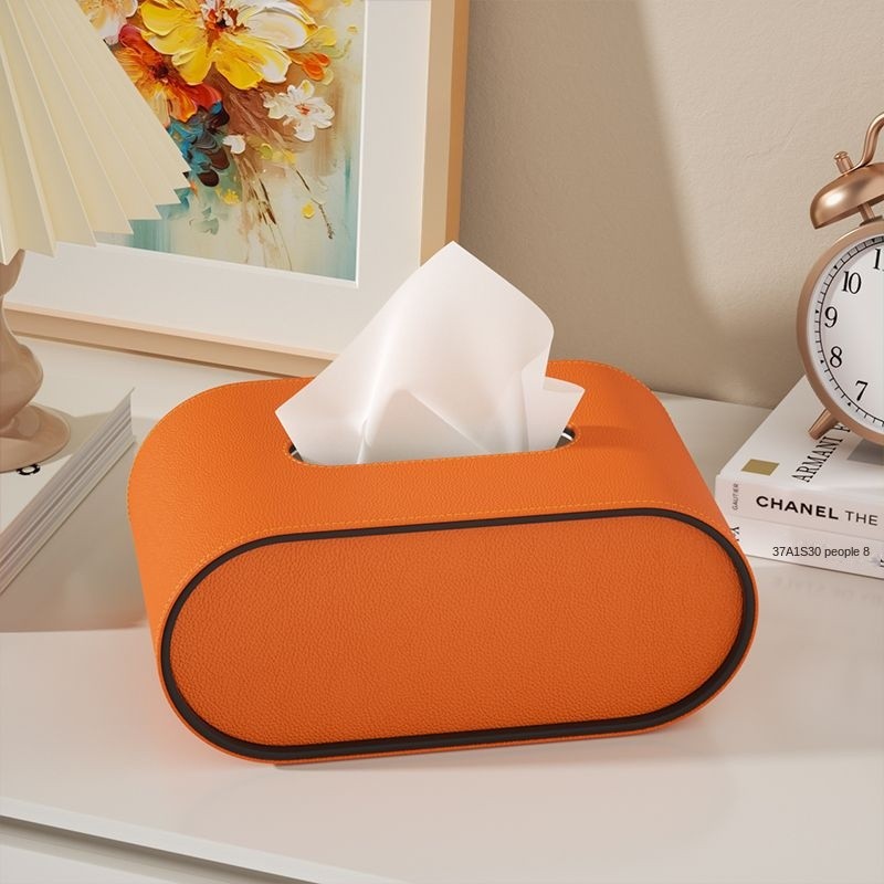 Tissueboks Af Pu‑Læder Med Ovalt Design Og Elegant Detaljering