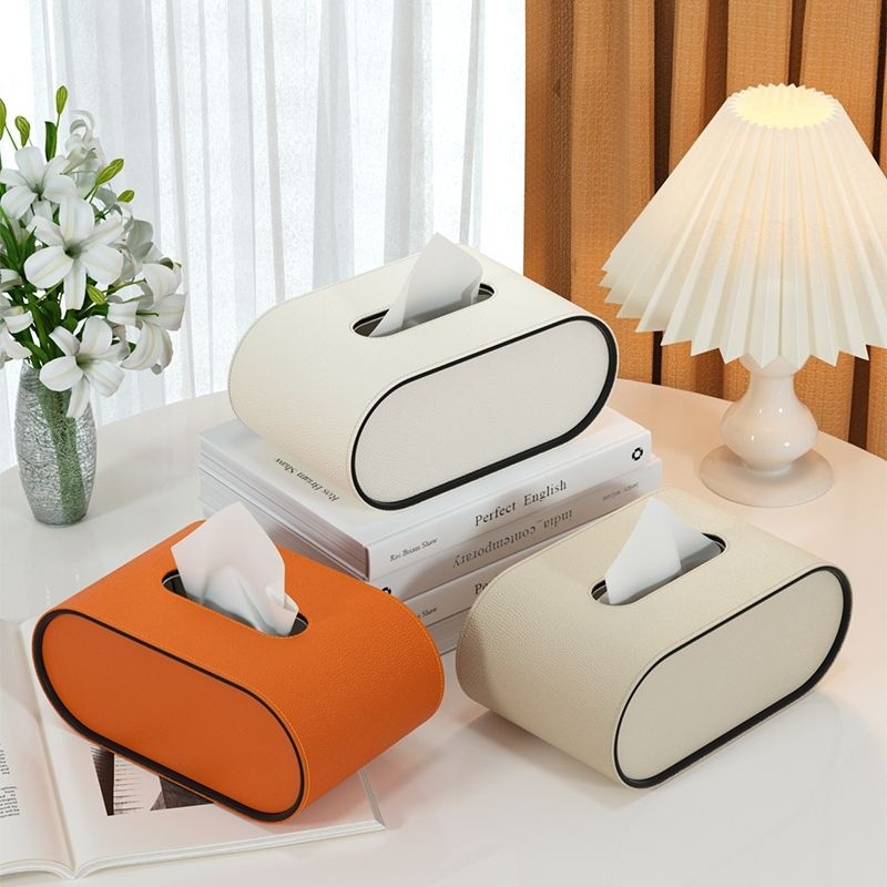 Tissueboks Af Pu‑Læder Med Ovalt Design Og Elegant Detaljering