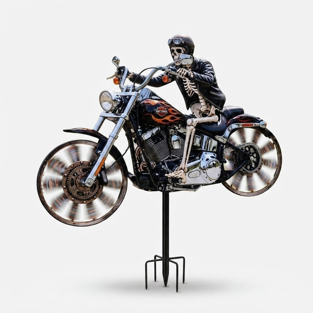 Motorcykel Vindhjul med Skeletrider til Udendørs Dekoration