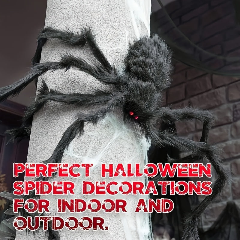 Halloween Dekorationssæt med 2 Kæmpeedderkopper og Spindelvæv