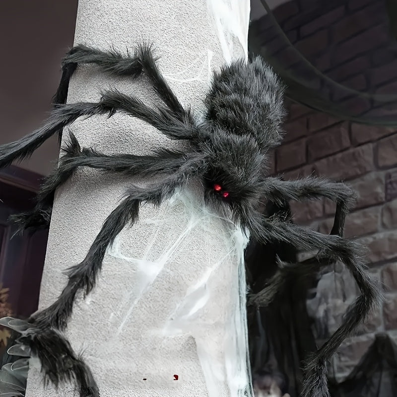 Halloween Dekorationssæt med 2 Kæmpeedderkopper og Spindelvæv