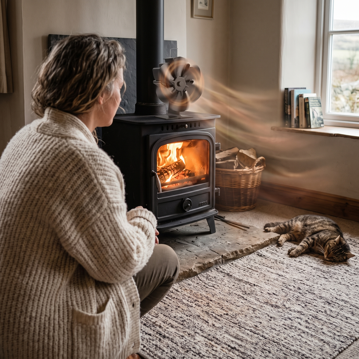 Varmefordelende Brændeovnsventilator med 6 Blade
