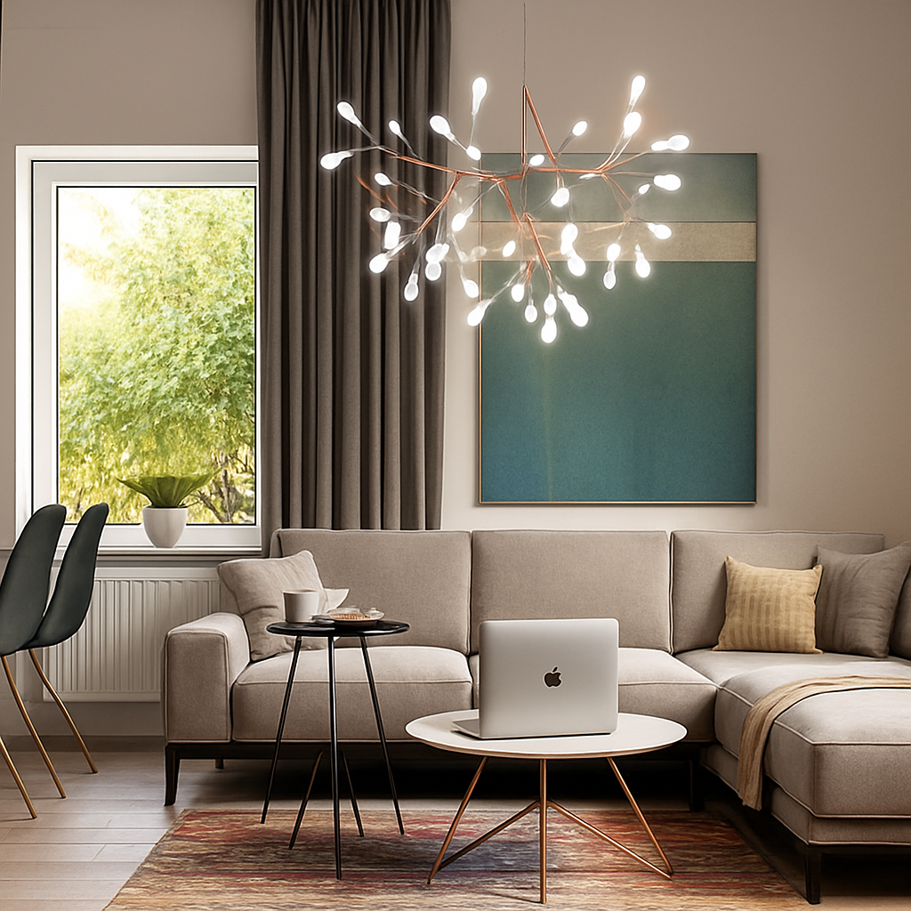 Moderne Grenformet LED Loftpendel Med Skulpturel Lethed Og Elegant Rumlys