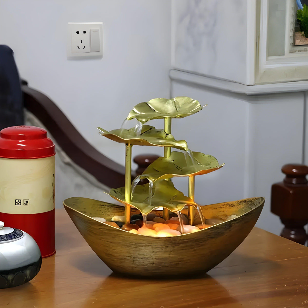 Bordfontæne Med LED-Lys Og Vandfaldseffekt Til Hjem Og Kontor