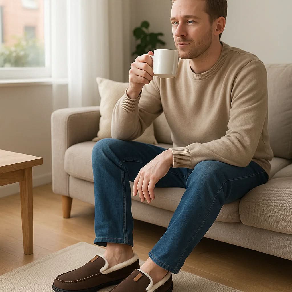 Varme Herrehjemmesko i Syntetisk Uld med Loafer-Design