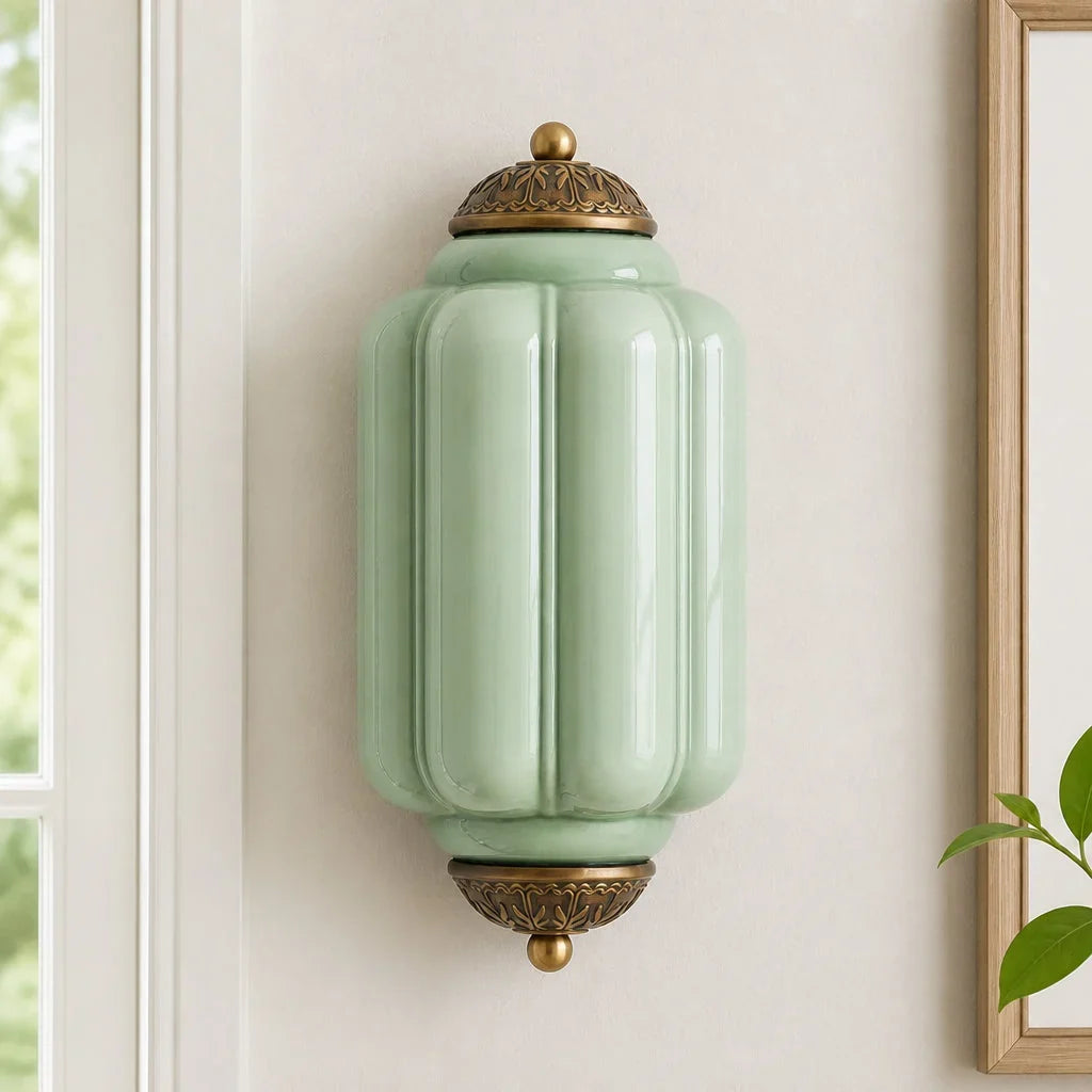 Art Deco Væglampe med Rillet Glasskærm