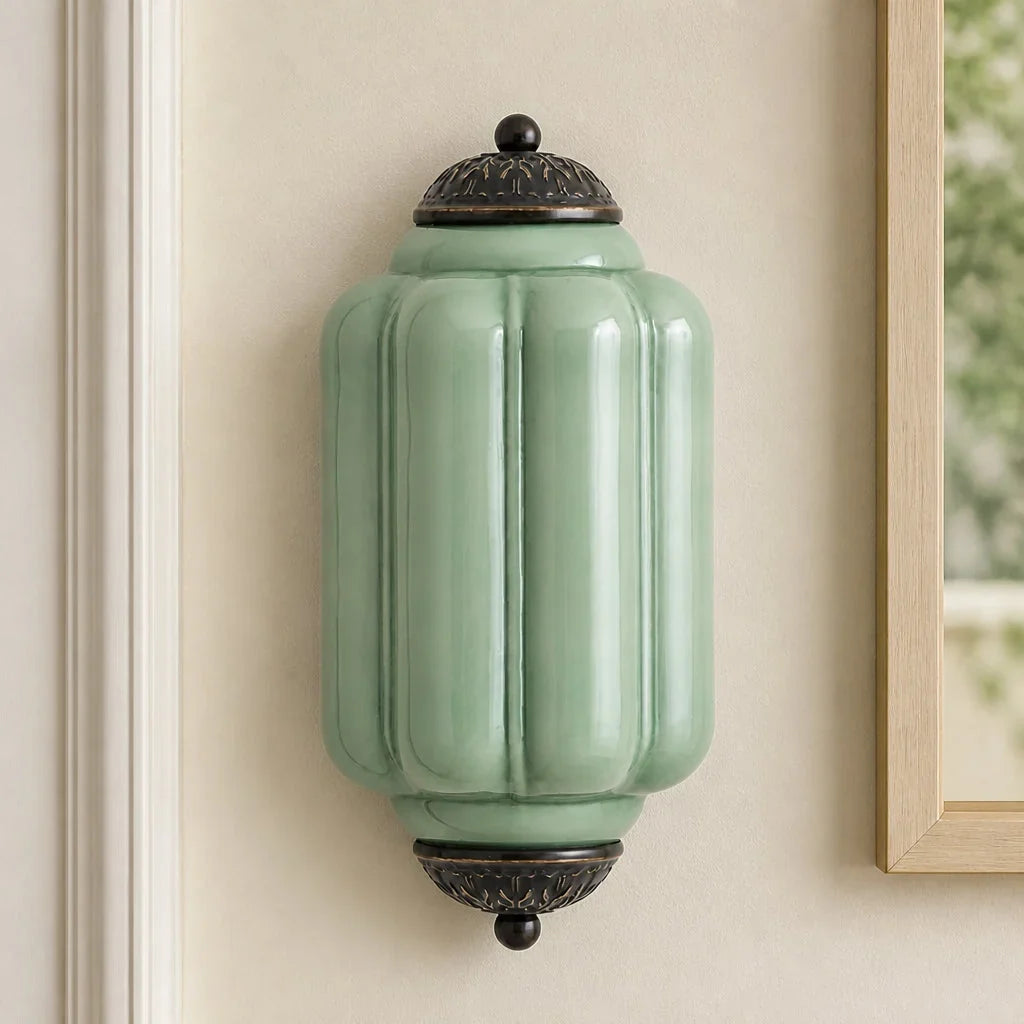 Art Deco Væglampe med Rillet Glasskærm