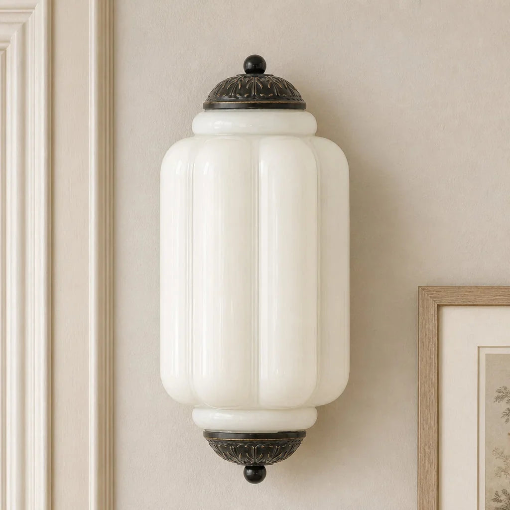 Art Deco Væglampe med Rillet Glasskærm