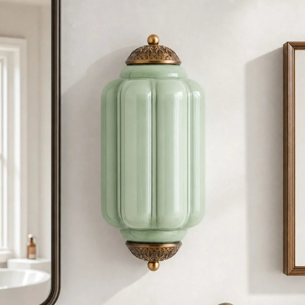 Art Deco Væglampe med Rillet Glasskærm