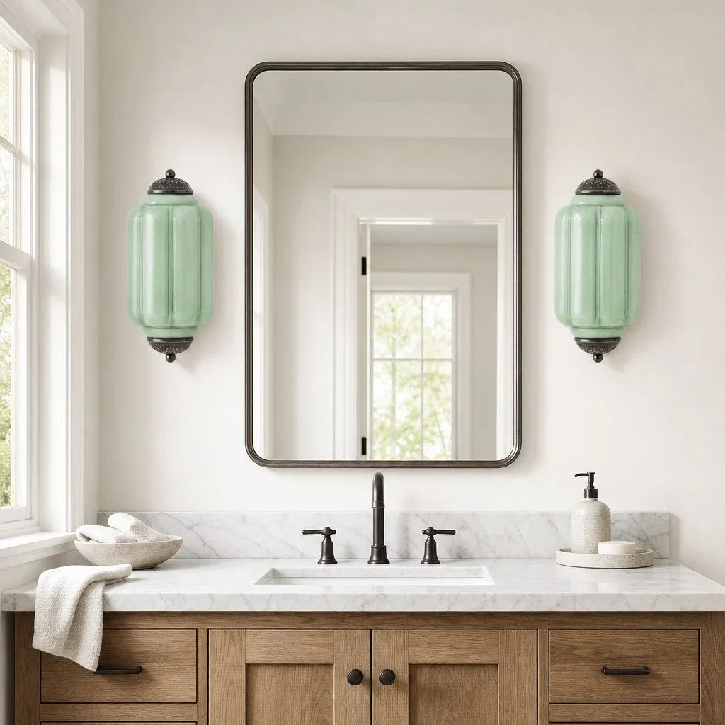 Art Deco Væglampe med Rillet Glasskærm
