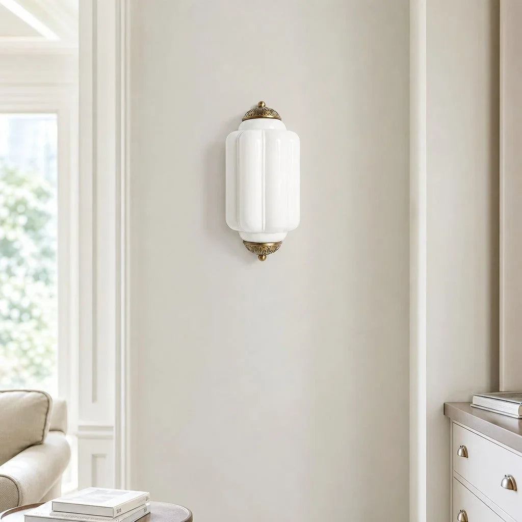 Art Deco Væglampe med Rillet Glasskærm